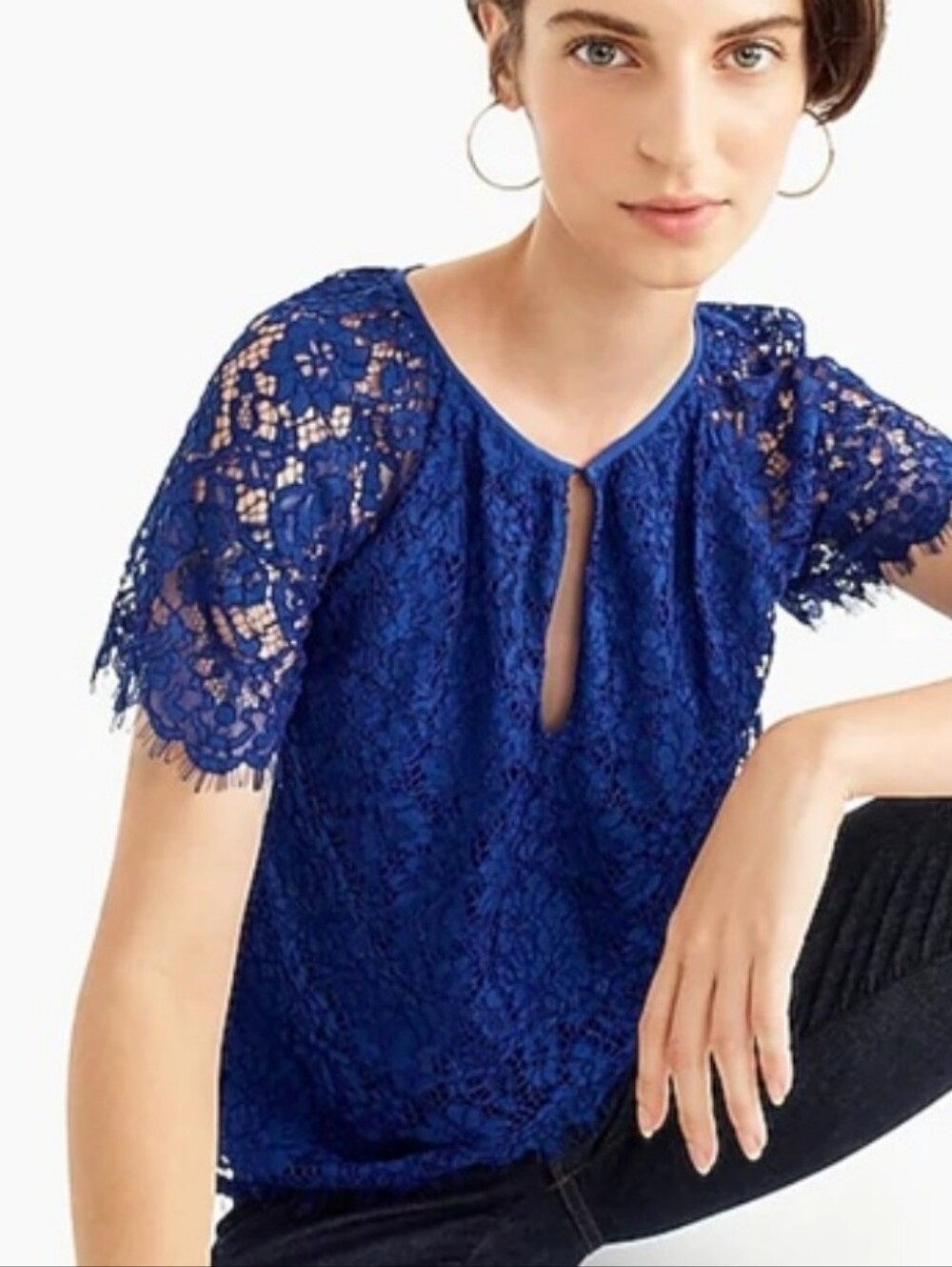 J. CREW New Blue Lace Short-Sleeve Blouse - Medium Tall